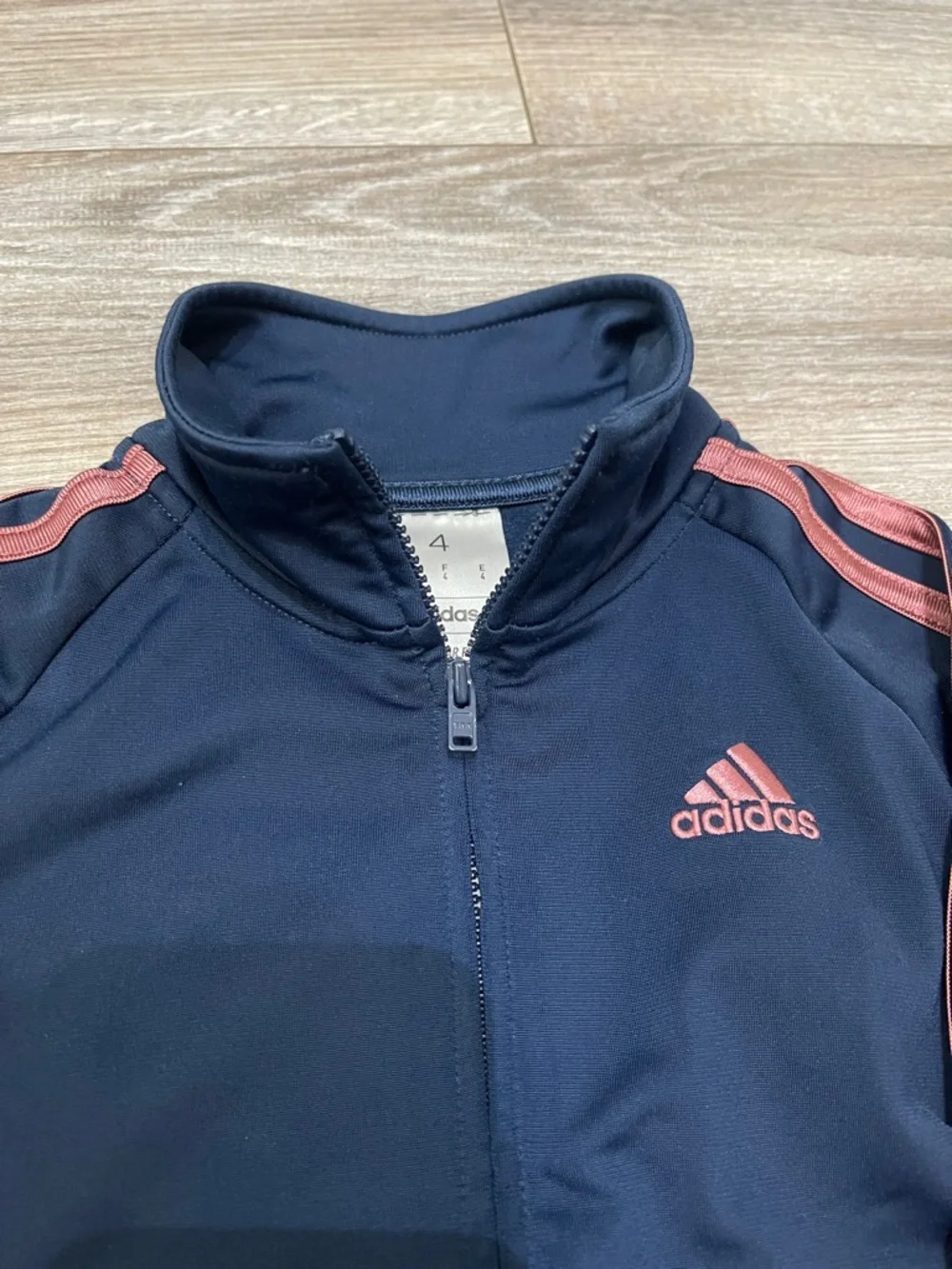 Adidas 2 Piece Tracksuit Set 4T Navy Pink Stripes Zip Jacket Joggers - Picture 5 of 6